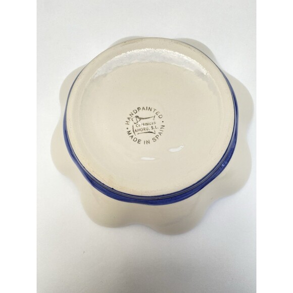 Vintage Ceramicas Anoru Spain Hand painted Floral Bowls Blue And White Snack Set - Picture 9 of 9